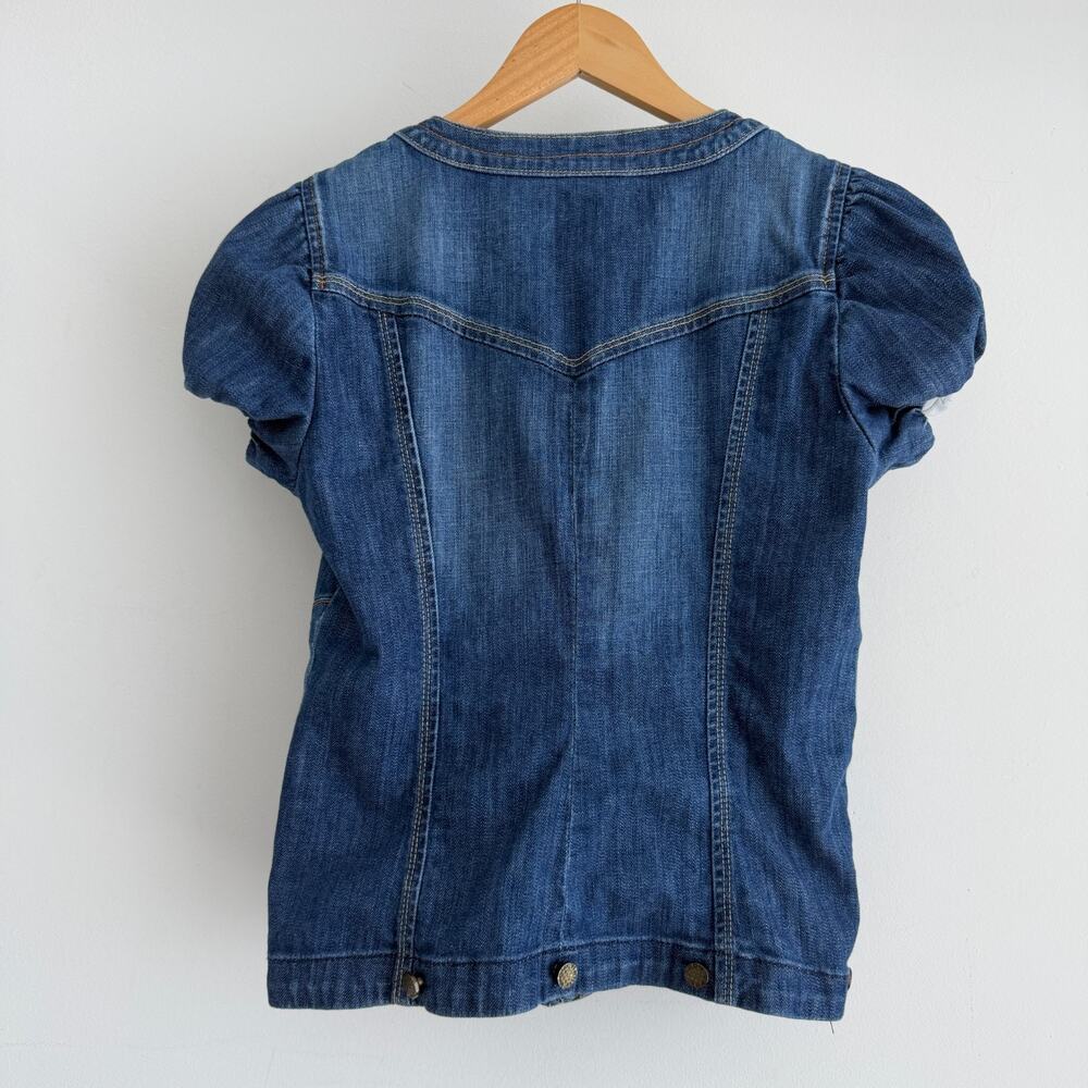 Bebe Y2K Denim Top Small Puff Sleeve Babydoll Cotton Corset Style Cottage Wester - Picture 3 of 9
